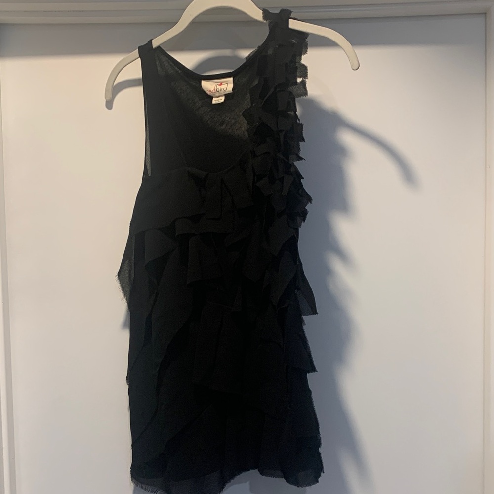 Elegant Asymmetrical Black Ruffle Top